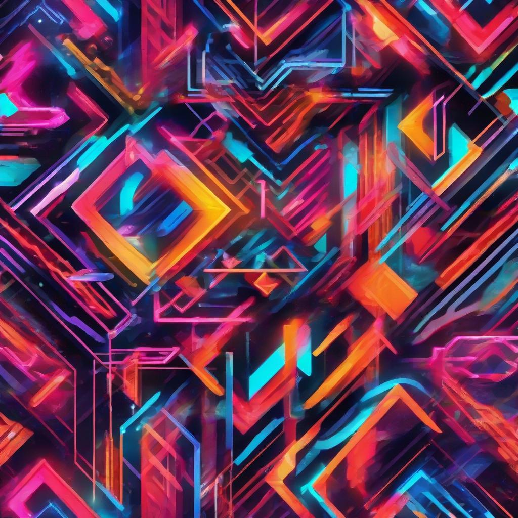 a dynamic array of colorful neon waves and geometric shapes, futuristic and energetic