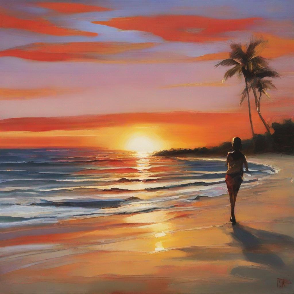a sunset beach scene with warm colors, a smile on the horizon