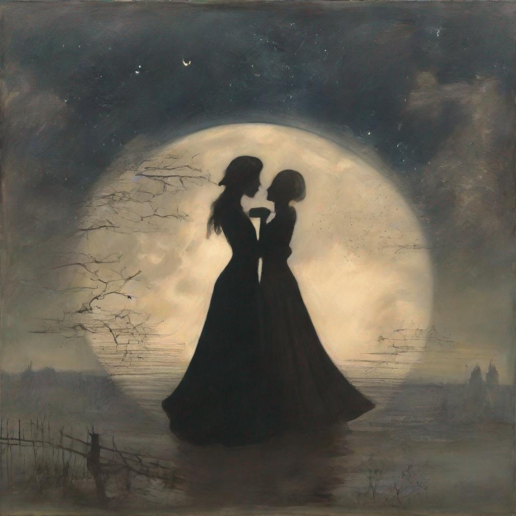 lovers waltzing under a moonlit sky, dreamy, romantic